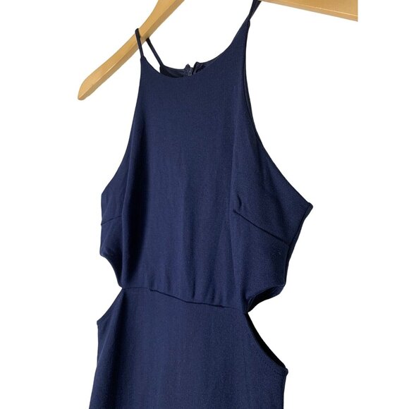 Womens Soprano Navy Midi Dress Cutout S Jr Sleeveless Halter Slit 7532 NWOT - Picture 3 of 9